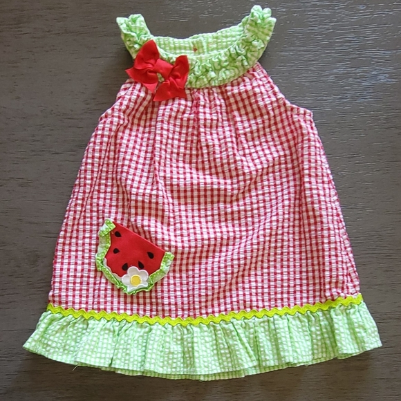 Emily Rose Gingham‎ Watermelon Dress Seersucker Size 18M - Picture 1 of 3